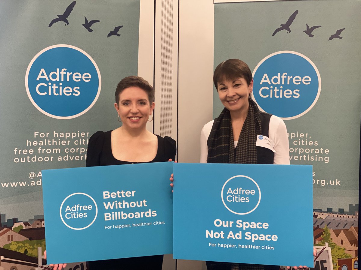 CarolineLucas's tweet image. Ads are targeted most in our poorest communities and have a serious impact on people&apos;s health and happiness. Today I joined @carla_denyer in Westminster to back @adfreecities  #OurSpaceNotAdSpace