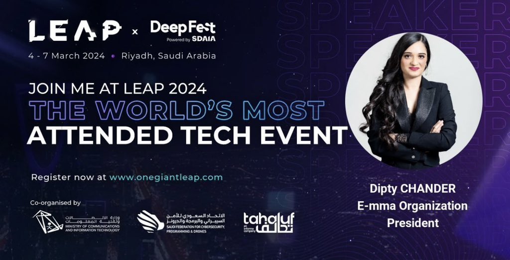 🇫🇷I'm excited to speak tomorrow at @LEAPandInnovate #LEAP24 About Diversifying Landscapes: Supporting Women & Minority Entrepreneurs through E-mma Organization @Org_Emma to the world’s most-attended tech event in Riyadh.👩🏻‍💻🧑🏻‍💻#diversityintech cc @FranceinKSA @ludovic_pouille