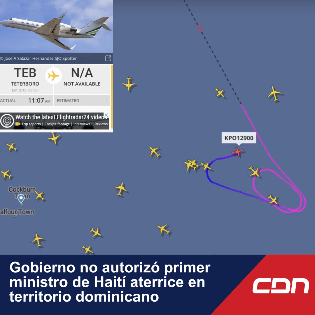 #Nacionales .- El Gobierno dominicano no autorizó que un avión privado que trae al primer ministro de Haití, Ariel Henry, aterrice en territorio dominicano.

Una fuente de entero crédito confirmo a CDN que el primer ministro Haití llegó al espacio aéreo procedente del aeropuerto