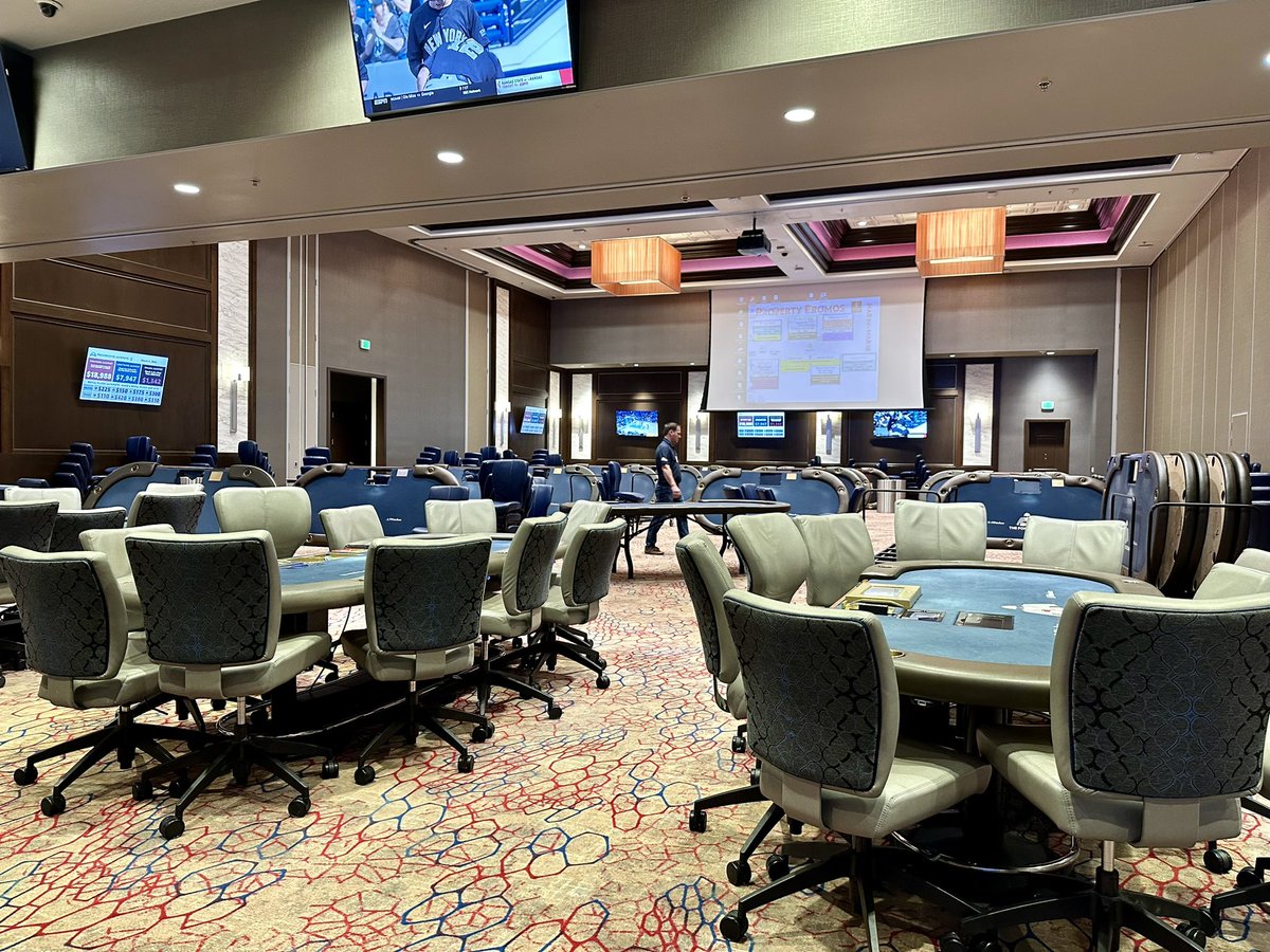 scottmx65's tweet photo. Zoom in, look who’s working hard getting ready for the next couple weeks at TV.   Hardest working man in poker. Gunna be fun @TVPokerRoom @BenErwinPoker https://t.co/qTbgbjBOAh