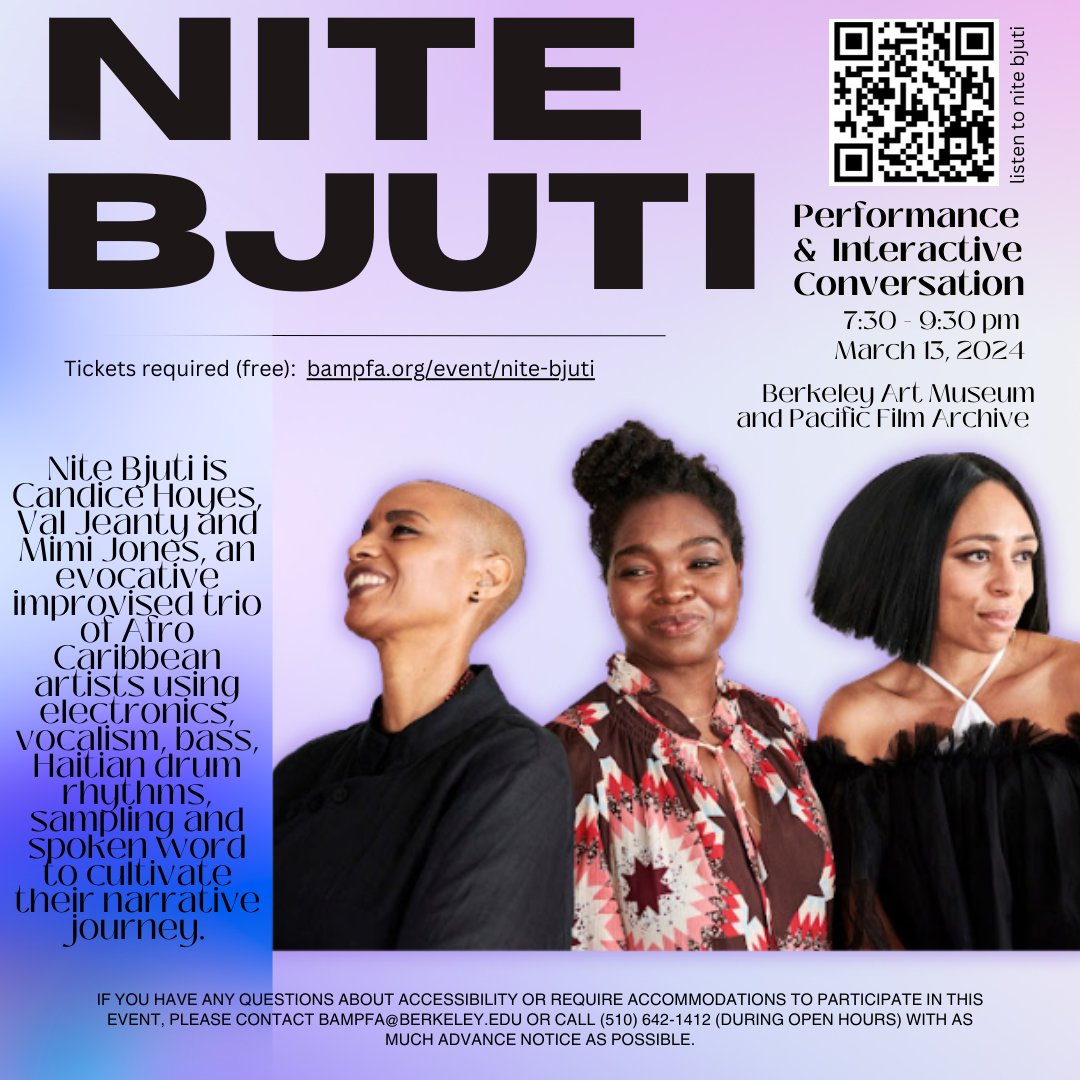 Join us next week for Nite Bjuti, a Performance and Interactive Conversation at BAMPFA, part of Nite Bjuti's residence with the Black Studies Collaboratory! Tickets (free): bampfa.org/event/nite-bju…