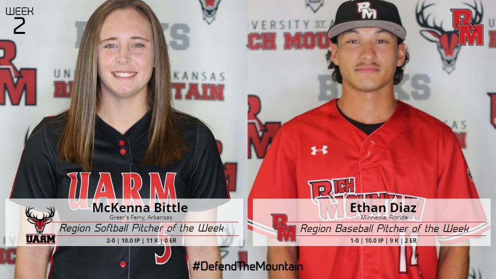 Congratulations to @UARMSoftball's McKenna Bittle and @UARMBaseball's Ethan Diaz for being named the @NJCAARegion_II Pitchers of the Week!! #DefendTheMountain