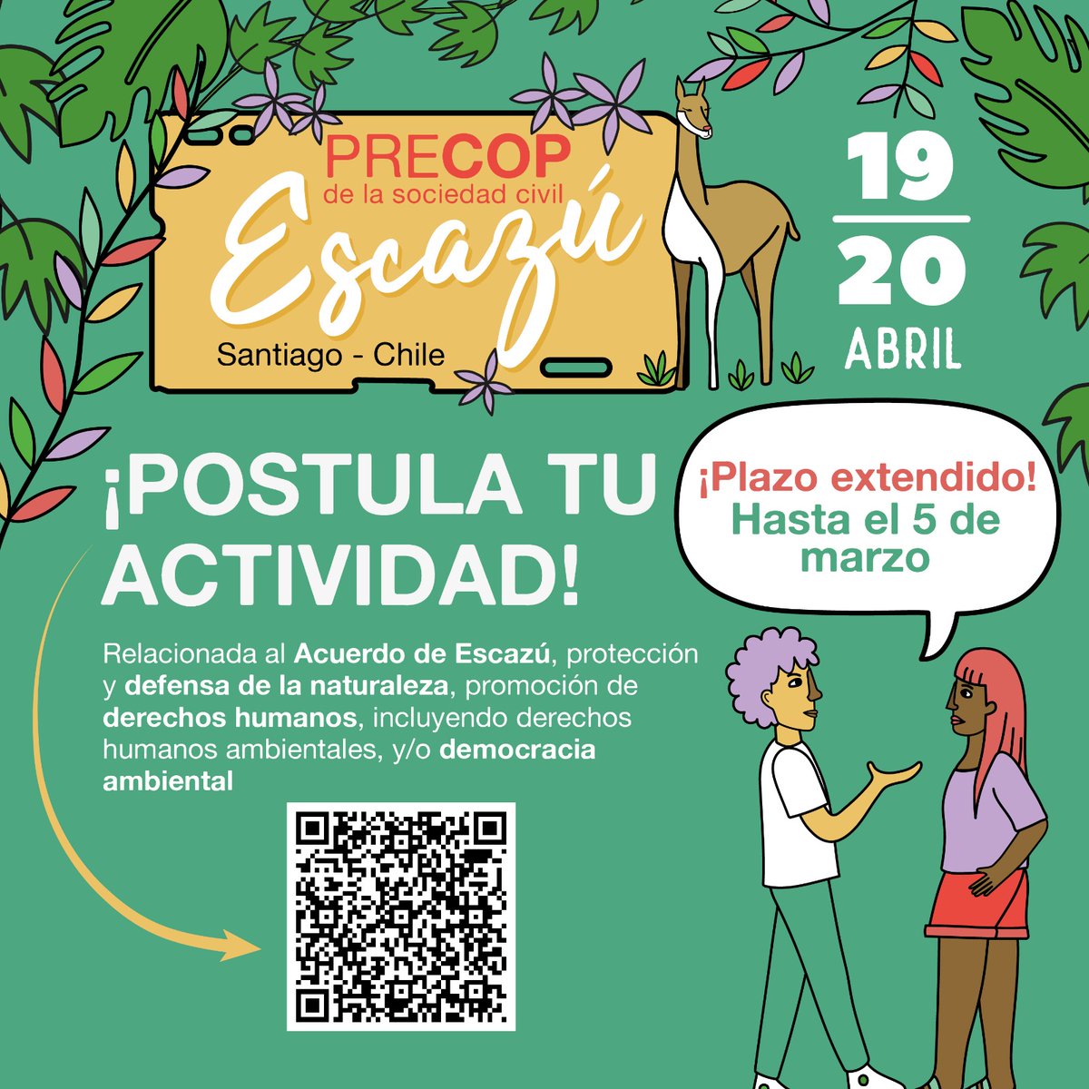 ¡Apúrate! Hoy finaliza el plazo para postular tu actividad y ser parte de la #PreCOPEscazú de la Sociedad Civil ⚡️

¿Cómo inscribirse? Completa el formulario en fima.cl/2024/02/05/con…

👉Encuentra toda la información de este evento en fima.cl/precop-escazu

#AcuerdoDeEscazú
