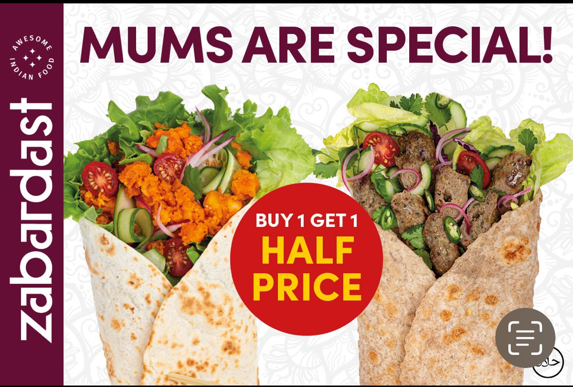 Celebrating Mums ❤️.  Zabardast wraps reminds us of home cooked healthy food, just like mum’s! . Special offer in stores. #MothersDay #offer #HALAL #centrale #bluewater #canarywharf