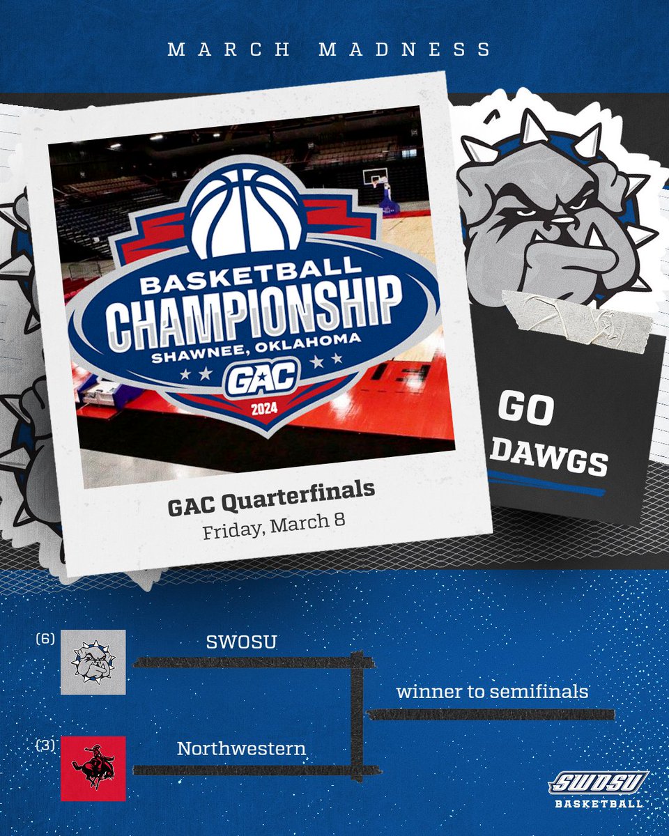 SWOSUAthletics's tweet photo. .@SWOSUHoops and @SWOSUW earned No. 6 seeds for the upcoming GAC Tournament and will both face (3) Northwestern in the quarterfinals on Friday! Men tipoff at 2:15, women have the late game at 8:00. TOURNAMENT HOME PAGE↪️ https://t.co/w171zDnOtJ https://t.co/WgkqCBsi65