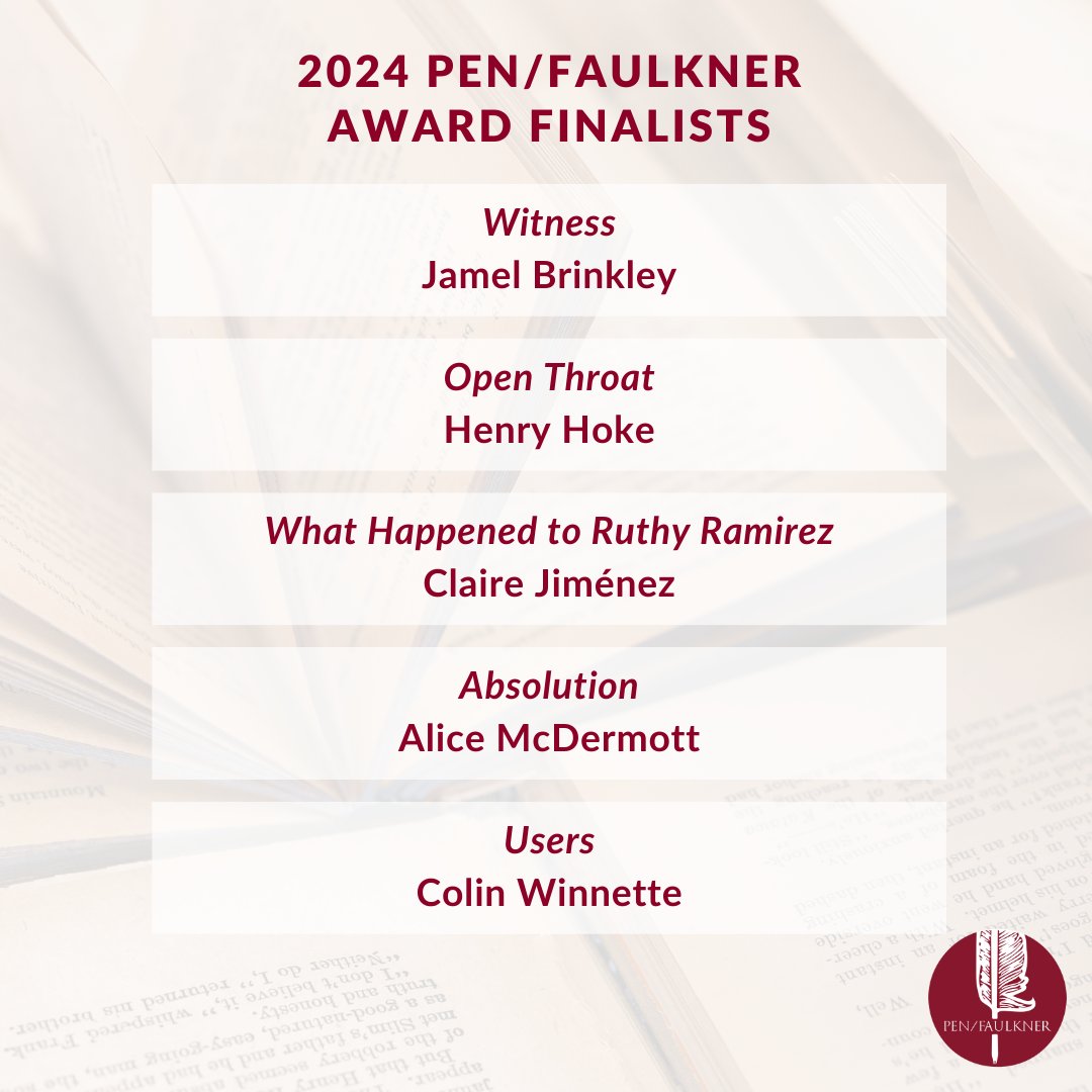The 2024 PEN/Faulkner Award finalists have been chosen! One of these five works of fiction will be named 'first among equals.' tinyurl.com/3b4e89f8