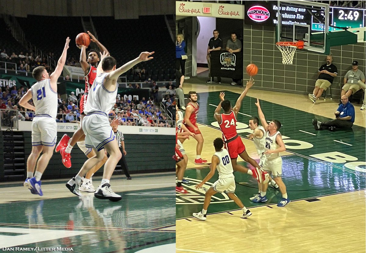 Mike Smith took the shot on the right from the broadcast area of The Convo and mine is a split second sooner from the floor! On the left, <a href="/NemiahWaugh/">Nemiah Waugh</a> was set to release and then Mike snapped his shot. What are the odds? 
<a href="/OHSAASports/">OHSAA Sports</a> @LoganElmSports <a href="/LoganElmAD/">Eric Karshner</a> 
#TourneyTime