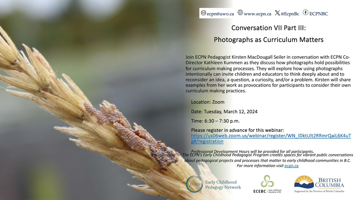 One week until ECPN's next conversation series! Join us as we discuss how photographs hold possibilities for curriculum making processes. Please register in advance for this webinar: us06web.zoom.us/webinar/regist…