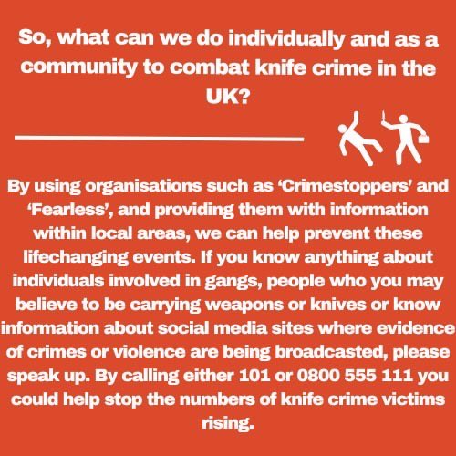 By finding ways as individuals and a community to prevent knife crime from taking place, the UK issue as a whole will be affected positively, let’s do our bit!! 

#noknives #crimestoppers #fearless #stopukknifecrime #saynotoknifecrime #noknivessavelives