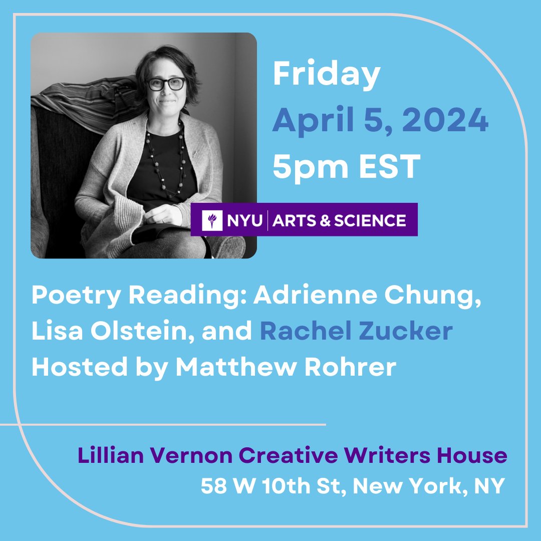 Come see Rachel read at NYU on April 5th! RSVP at the link in bio!