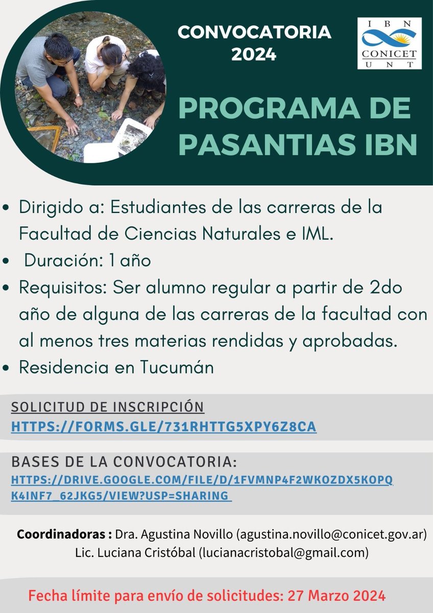 Nuevo año y nuevo programa de pasantías del IBN!!
Acércate a la investigación científica, antes de que sea solo un sueño maravilloso. 
Bases aquí: surl.li/rgjuq
Inscripción: surl.li/rgjug