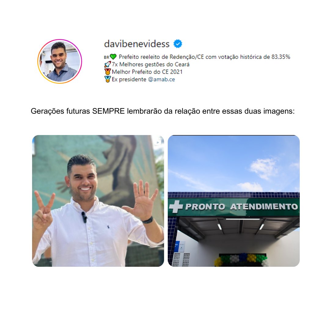 daviscbenevides's tweet photo. BORA DE TREND DO MOMENTO! 😎

Nosso trabalho é focado em deixar um legado para as futuras gerações. Melhorando o hoje para construirmos um futuro brilhante. Vamos trabalhar por mais, mais obras, mais ações e mais cuidado com os redencionistas! 💪
#PrefeitoDaviBenevides #Redenção https://t.co/W9kkPsv1O4