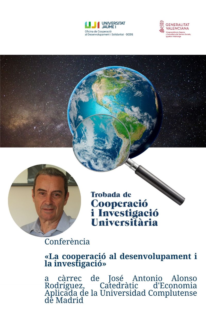 Dins del programa del 12/03 destaquem la conferència de J.A. Alonso Rodríguez Com pot contribuir la investigació a la cooperació? ✏️ Inscripcions : i.mtr.cool/wtnjbcfvql  Tota la info: i.mtr.cool/fnrtrrwasj  Col·labora @generalitat #CiènciaUJI #SomUJI #Cooperació