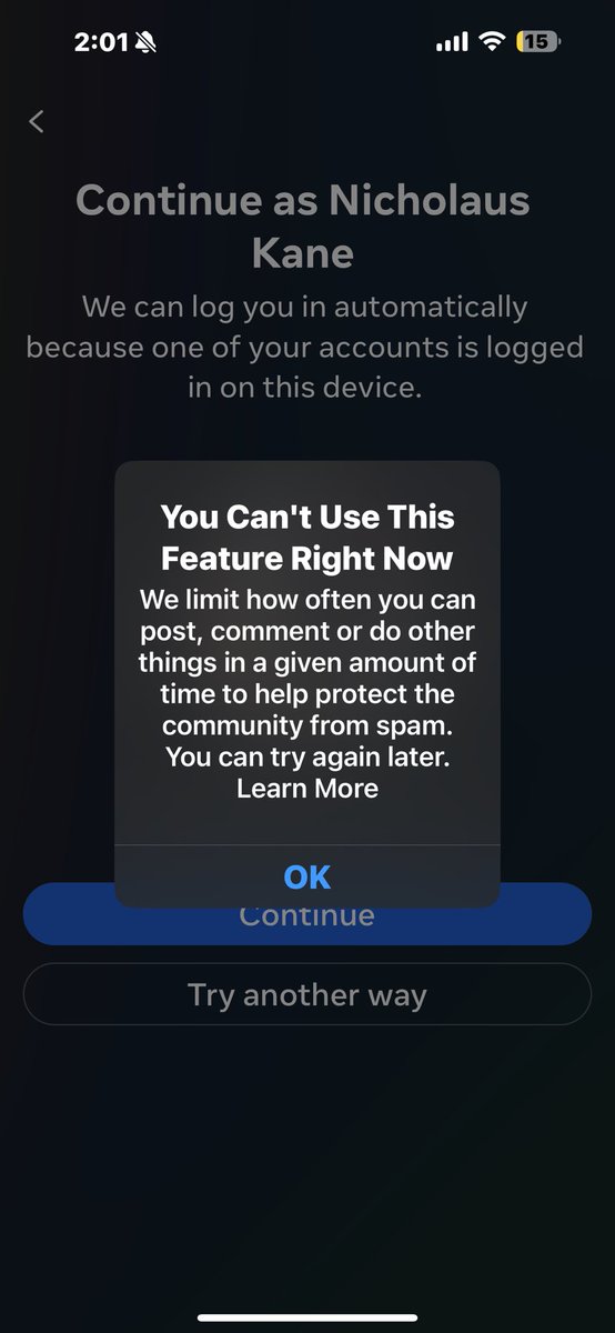 clarencesofine's tweet photo. @MetaNewsroom @Meta I was logged out and now every time I try to log in I get this message https://t.co/aDd1QwV7T3