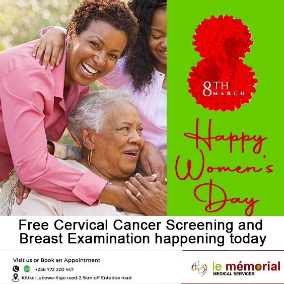 🌟 Happy Women's Day!
Today March 8th, Le Memorial Hospital invites you to prioritize your health with FREE cervical cancer screening and breast examinations.
Along Kigo Road, off Entebbe Road, Kitiko Lubowa.
Contact us at +256772220447 
#WomensWellness #FreeScreening