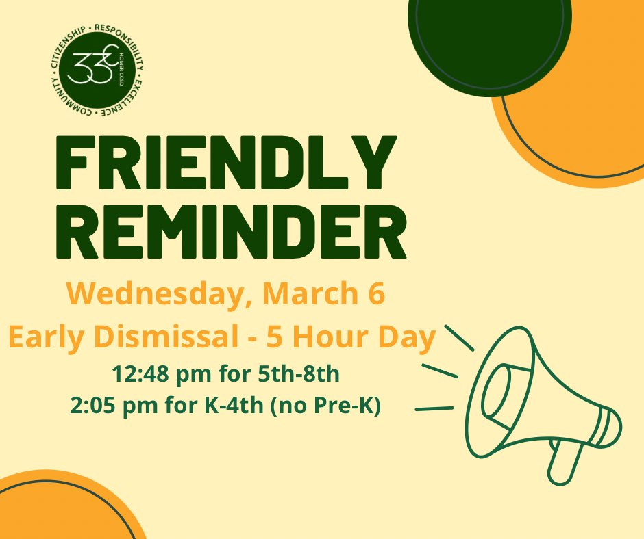 Friendly reminder: tomorrow, March 6, is a 5-hour day! #homer33c #NoPlaceLikeHomer #Every33CDayCounts