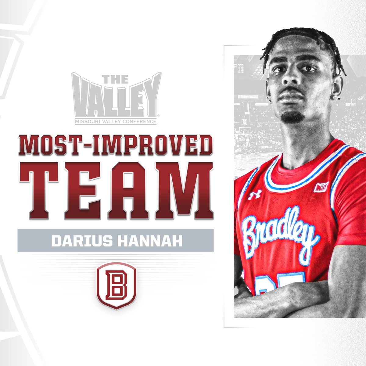 Congratulations to Darius Hannah, who has been named to the @ValleyHoops 𝗠𝗢𝗦𝗧-𝗜𝗠𝗣𝗥𝗢𝗩𝗘𝗗 𝗧𝗘𝗔𝗠 🏀