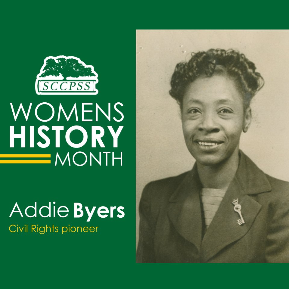 March is Women's History Month! 🏫📚

Mrs. Addie Byrd Byers is a graduate of Beach HS and served as an educator in our district. She also served on the Savannah Branch of the NAACP where she played a critical role in desegregating Savannah's libraries. #HerStory #SCCPSSBest