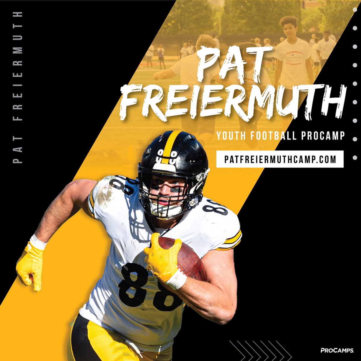 Who’s IN?! Here We Goooo! The future is bright in Pittsburgh! 🏈 I can’t wait to see the next generation of players at my youth football @ProCamps    Spots are filling fast! Visit patfreiermuthcamp.com to register! 🟨 ⬛