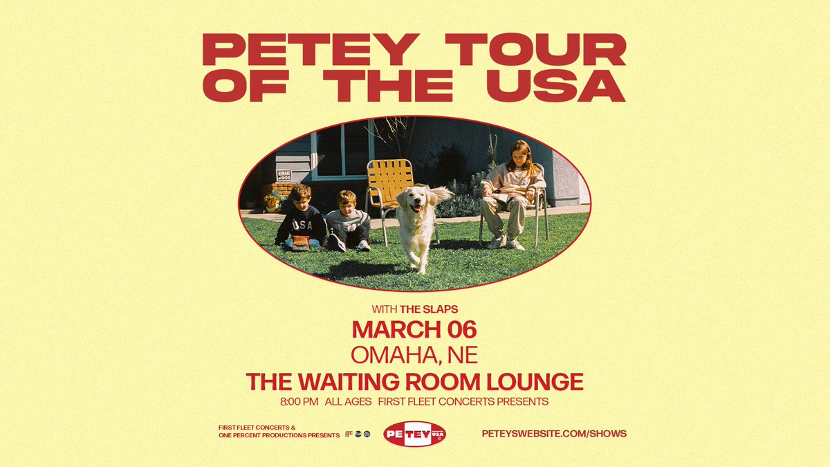 We have Petey in the house tonight Omaha, Nebraska! 🚨 See him with special guest The Slaps at @Waiting_Room! 7:00 PM | 8:00 PM | All Ages 🎫 etix.com/ticket/p/51983…