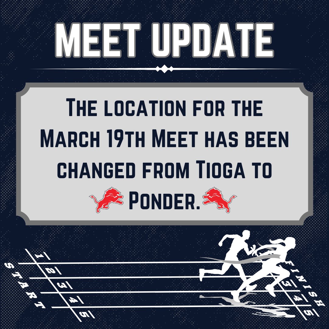 There has been a location change for the meet we will be attending after Spring Break, March 19th. Come out to Ponder High School and support the Knights and Lady Knights track teams!! 🏃‍♂️🏅🏃‍♀️