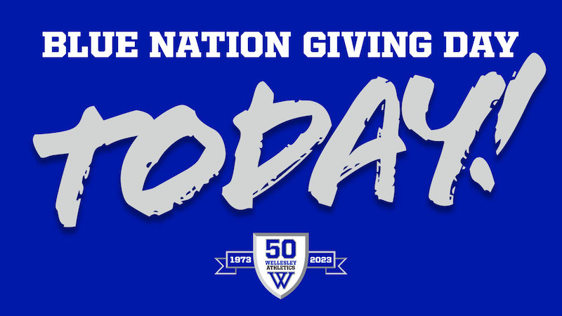 TODAY is Blue Nation Giving Day❗️ Celebrate our legacy and support future athletic excellence as we aim to raise $100,000 in celebration of the 50th anniversary of varsity athletics. Make your gift ⤵️ givecampus.com/7kpkyg #BlueNationGivingDay | #EarnTheW | @Wellesley