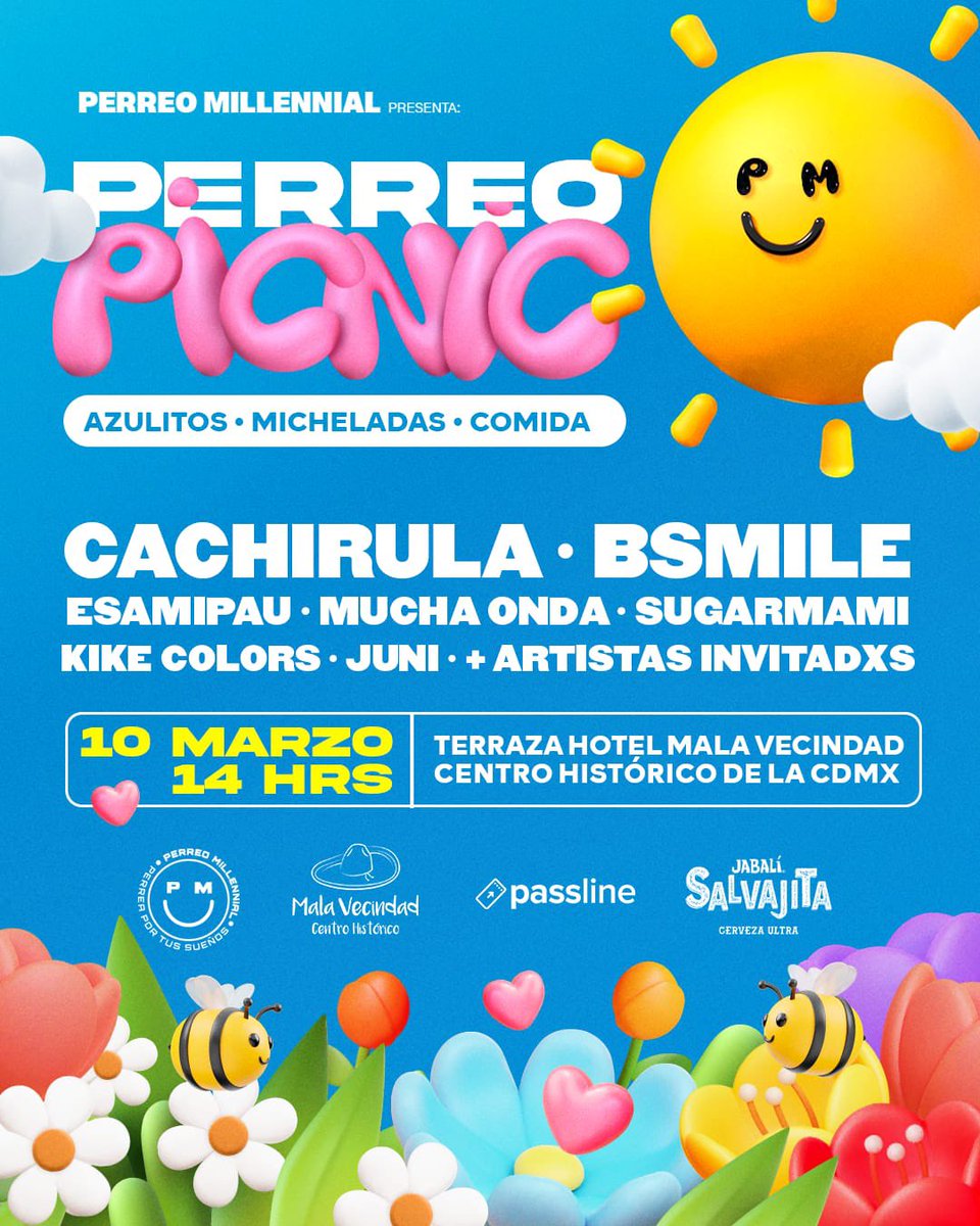 🚨Cachirula, B.Smile y más en Perreo Picnic en Hotel Mala Vecindad 🍑🌞🕶 Alista tu outfit playero para vivir una experiencia inolvidable y calurosa llena de buena música, deliciosas micheladas, azulitos y comida deliciosa en el Perreo Picnic de Primavera. 🗓️10…