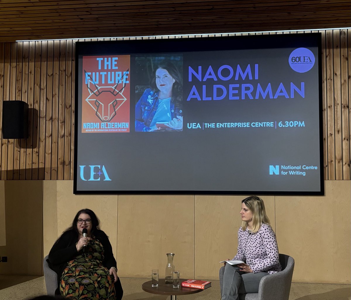 A fascinating dive into #TheFuture ⁦@UEALitFest⁩ ⁦@WritersCentre⁩ with ⁦@uniofeastanglia⁩ ⁦@uealdc⁩ alumna #NaomiAlderman. We are living through a third age of information chaos but will find a new rhythm & there are reasons to be hopeful!