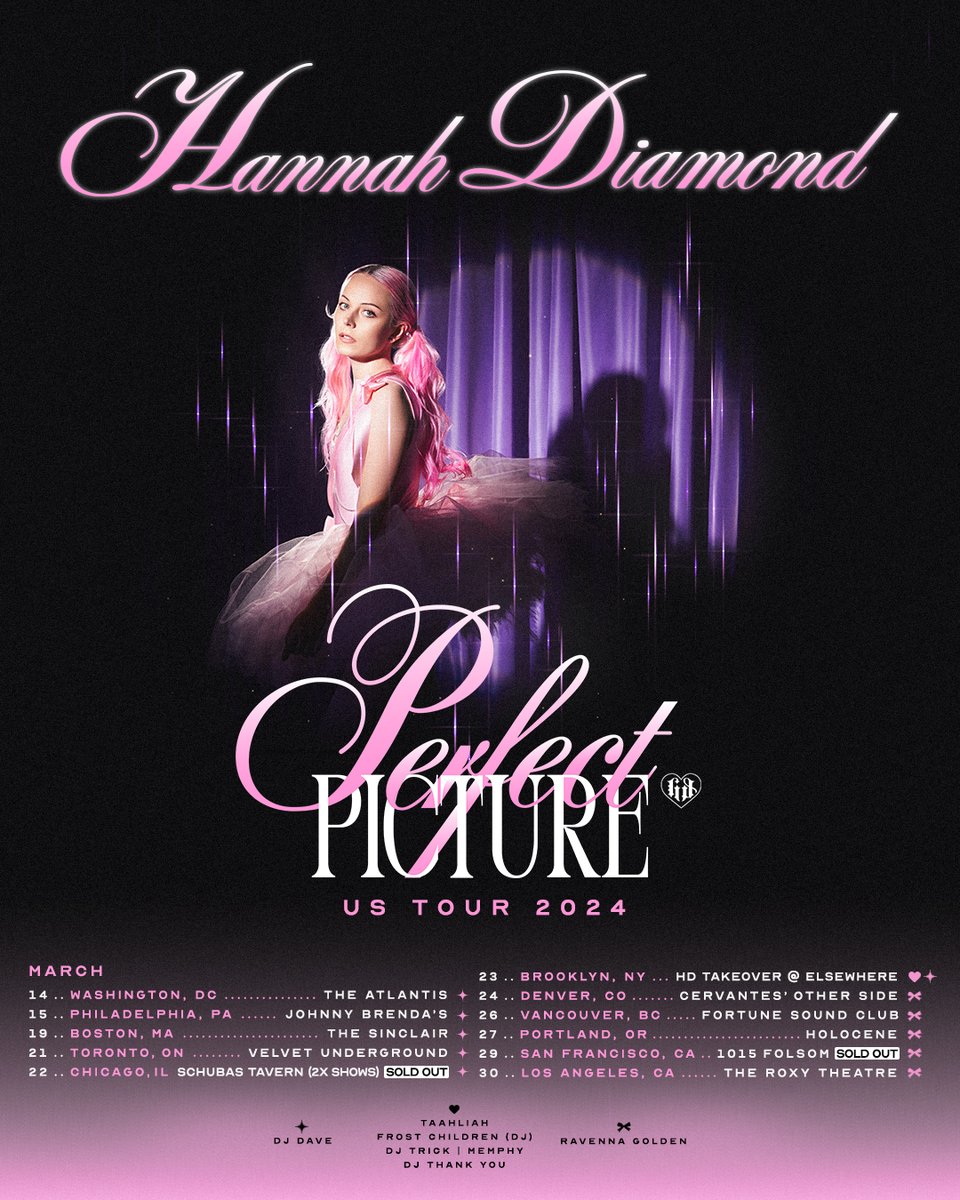 Perfect Picture US Tour starts next week! Will be joined by some very, very special guests across selected dates < 3 What city are you coming to!!??!! Tickets running low. Avail via link xo linktr.ee/hannahdiamond_