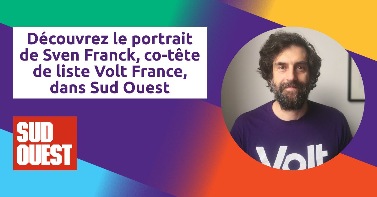 💜Vous avez envie d'en savoir plus sur <a href="/SvenFranck/">Sven Franck (Volt) 🇪🇺</a>, co-tête de liste #VoltFrance pour les #Européennes2024 en coalition avec <a href="/PartiRadicalG/">Parti Radical de Gauche</a> <a href="/RetPS/">Régions et Peuples solidaires (R&PS)</a> et <a href="/SociauxDem/">Collectif Sociaux-Démocrates Réformateurs | CSDR</a> ? Découvrez le portrait que lui consacre <a href="/sudouest/">Sud Ouest</a>👉 sudouest.fr/politique/elec…
#VoteVolt