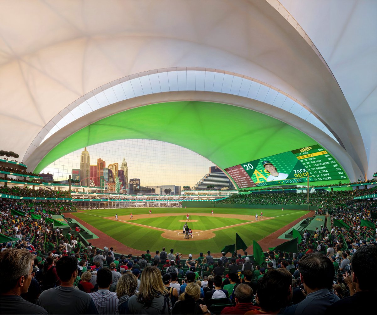Athletics's tweet image. Together with @BIG_Architects and @HNTBCorp, we have unveiled the design for our new ballpark project in Las Vegas on the Tropicana site. BIG will serve as the design lead and HNTB as the sports/hospitality designer and architect of record.

Images by Negativ