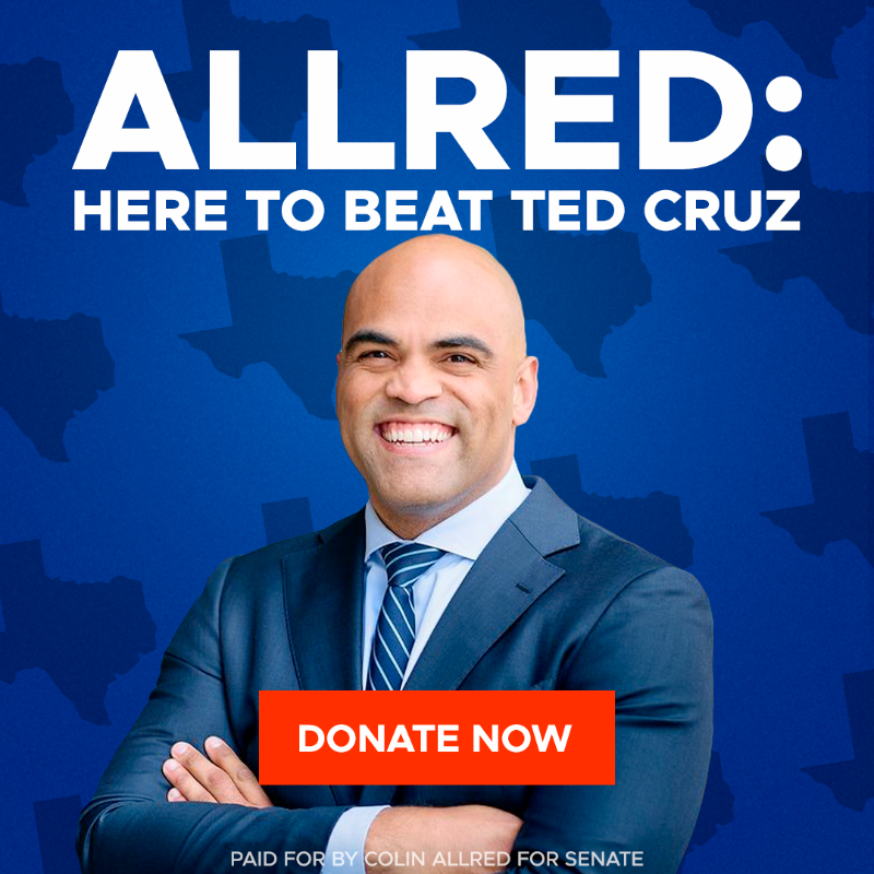 ColinAllredTX's tweet photo. I'm honored to be the official Democratic nominee for the U.S. Senate in Texas. Together, we're building a powerful movement to take on Ted Cruz and his extremist mega donors, and give Texans the leadership we deserve. Will you chip in now to be a part of it?