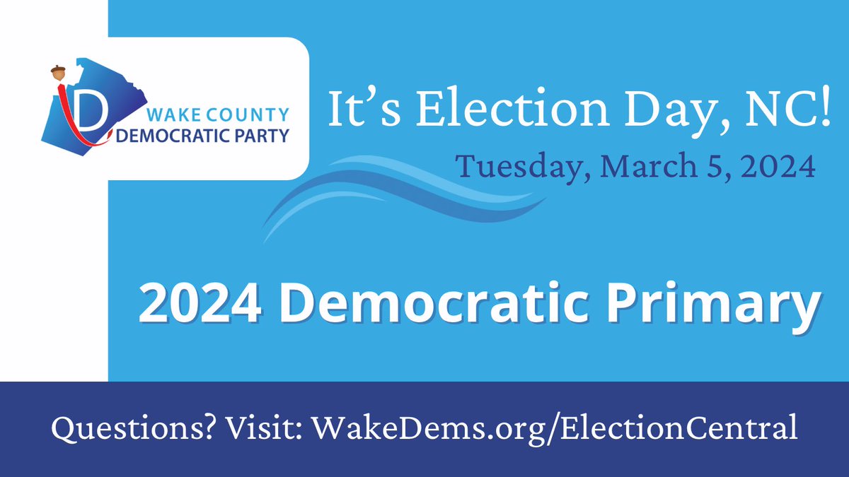 Polls are open until 7:30pm, Wake County! Stop by your precinct polling place and vote for the Democrats you want to see on your ballot in November 🗳️ Visit wakedems.org/electioncentral for more information on how, when, and where to vote!