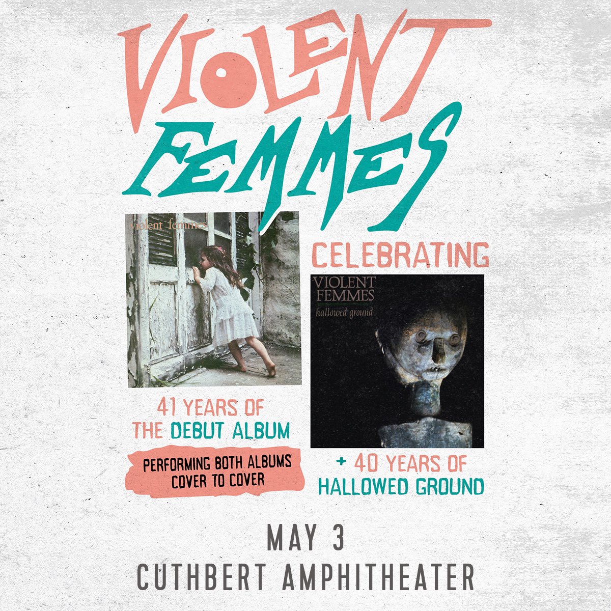 Just announced 📣 <a href="/violentfemmes/">Violent Femmes</a> come to <a href="/CuthbertAmp/">CuthbertAmphitheater</a> on Fri. 5/3 for a very special performance of their self-titled debut &amp; ‘Hallowed Ground’‼️

Local Presale: Thu. 3/7 @ 10am (codes = KESEY, 2TEE, or MAMMOTH)
Public On-Sale: Fri. 3/8 @ 12pm

🎫: bit.ly/cuthbertVF24