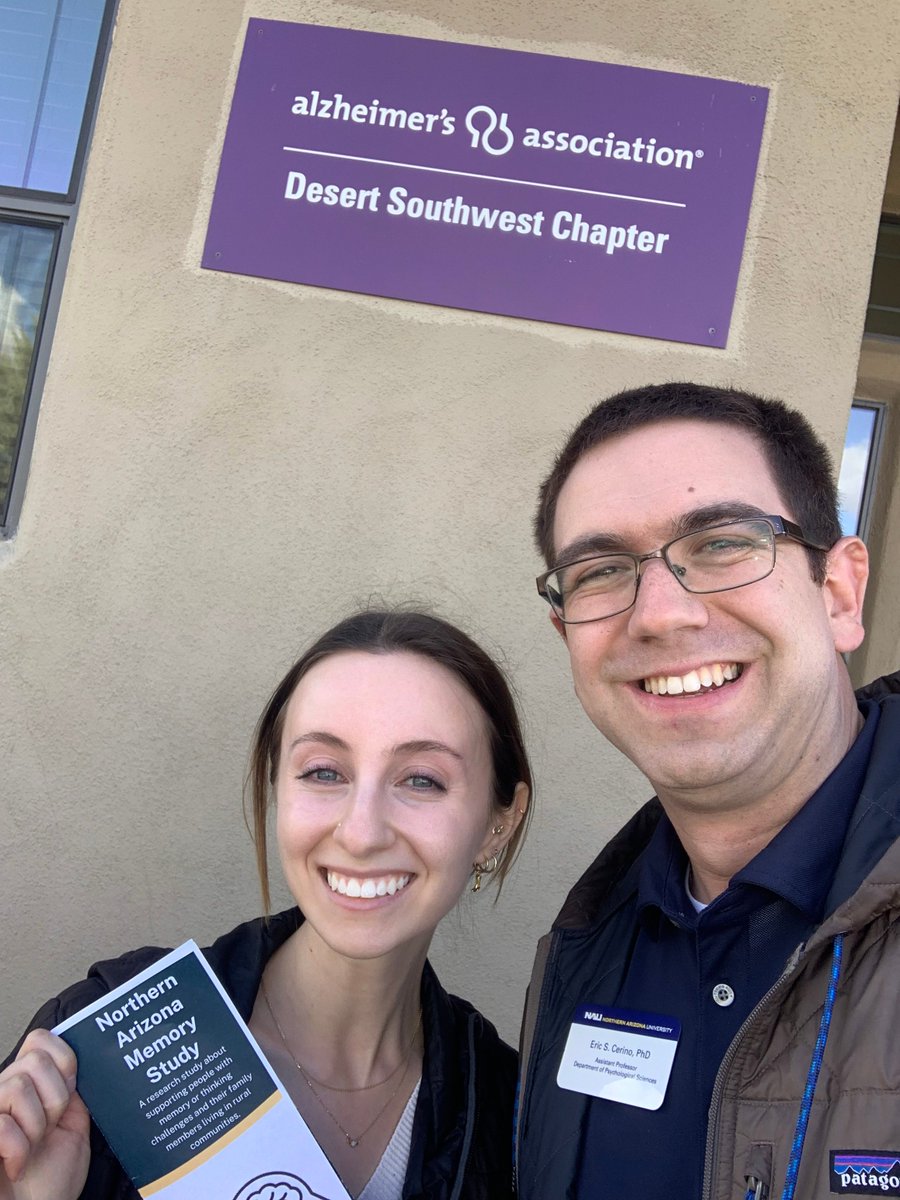 Graduate Student Chloe Horowitz & I stopped by the Alzheimer's Association in #Prescott to share more about our Northern Arizona Memory Study & learn about the care and support the @alzdsw @alzassociation provides people living with dementia & their care partners @NAU @PsychNau