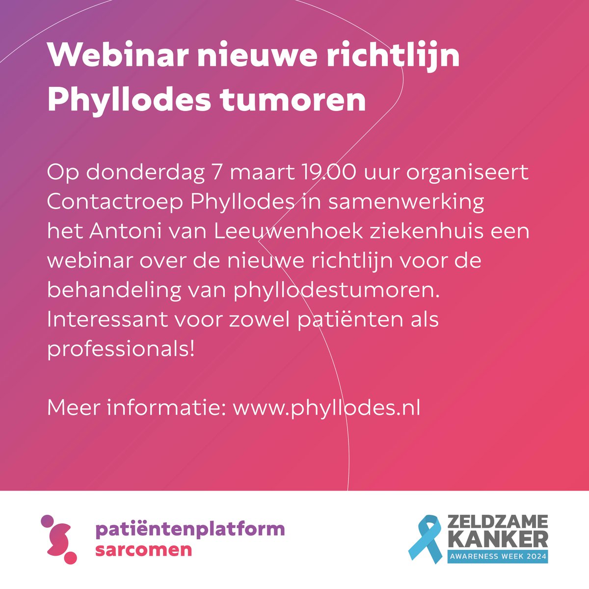 Een nieuwe richtlijn voor #phyllodes! De drijvende kracht is @phyllodestumor die samen met artsen van @hetAVL deze belangrijke stap gerealiseerd hebben. Hulde! Geef je op via: phyllodes.nl #wvdzk