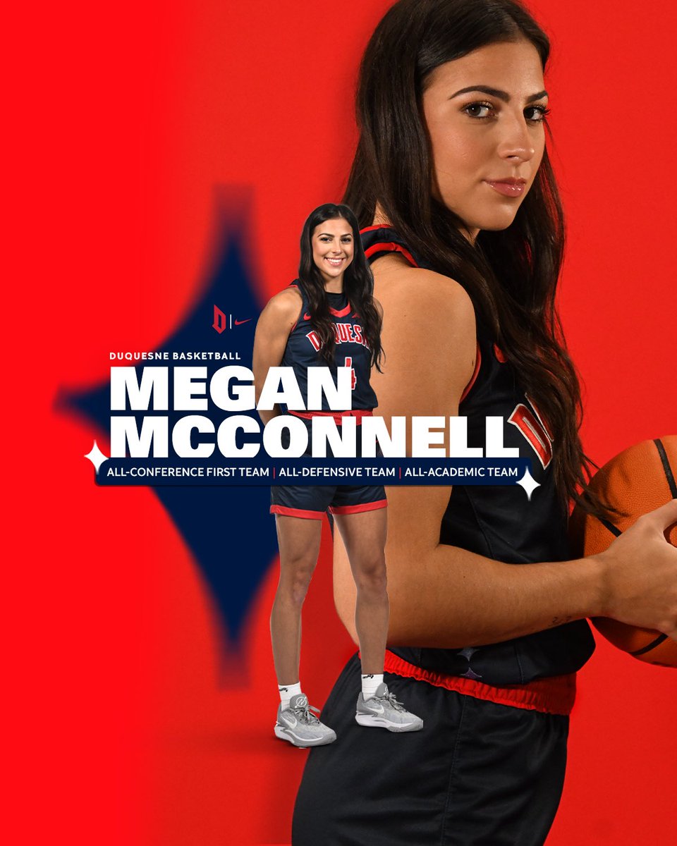 It’s a 𝒯𝑅𝐼𝒪 of postseason Atlantic 10 accolades for junior Megan McConnell🤩 • All-Conference First Team • All-Defensive Team • All-Academic Team Congratulations Megan‼️ #GoDukes | @A10WBB | @megg_mcconnell4