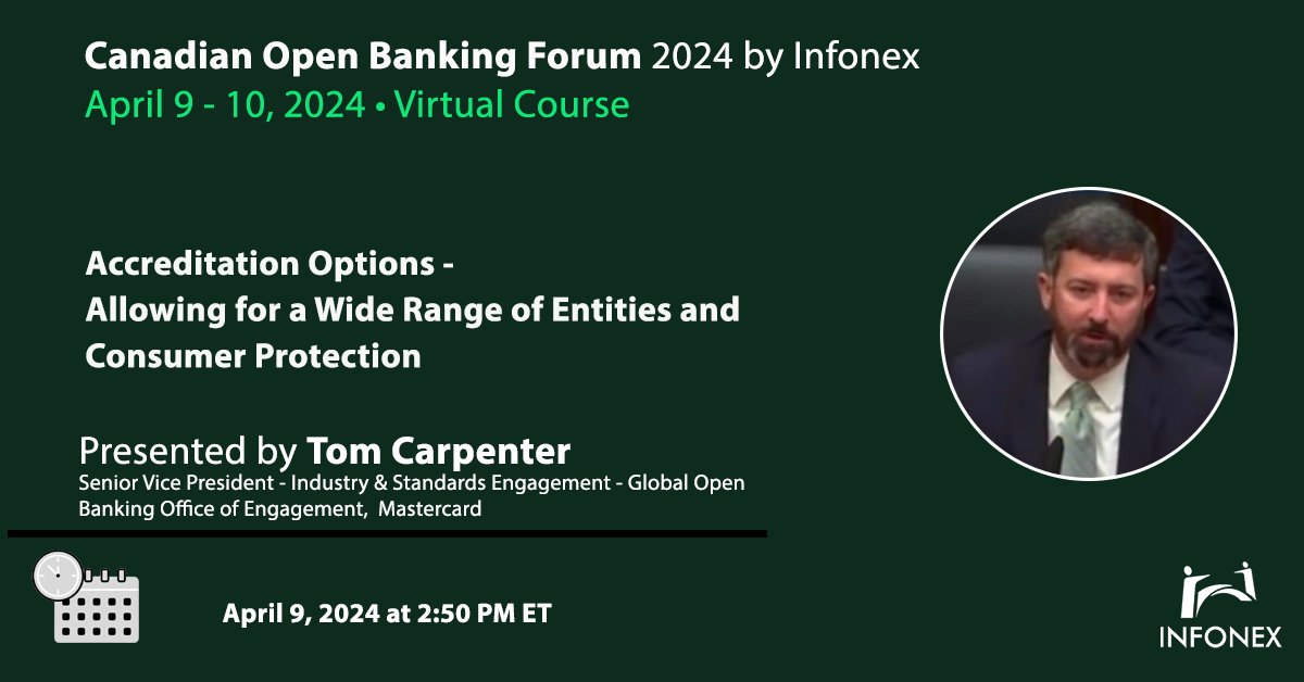 Dive into the future of finance at the #OpenBankingConference! Join us for a pulse-pounding session with Tom Carpenter as he unveils groundbreaking insights on Accreditation Options, ensuring a secure and dynamic landscape. Register now infonex.com/1459/register/