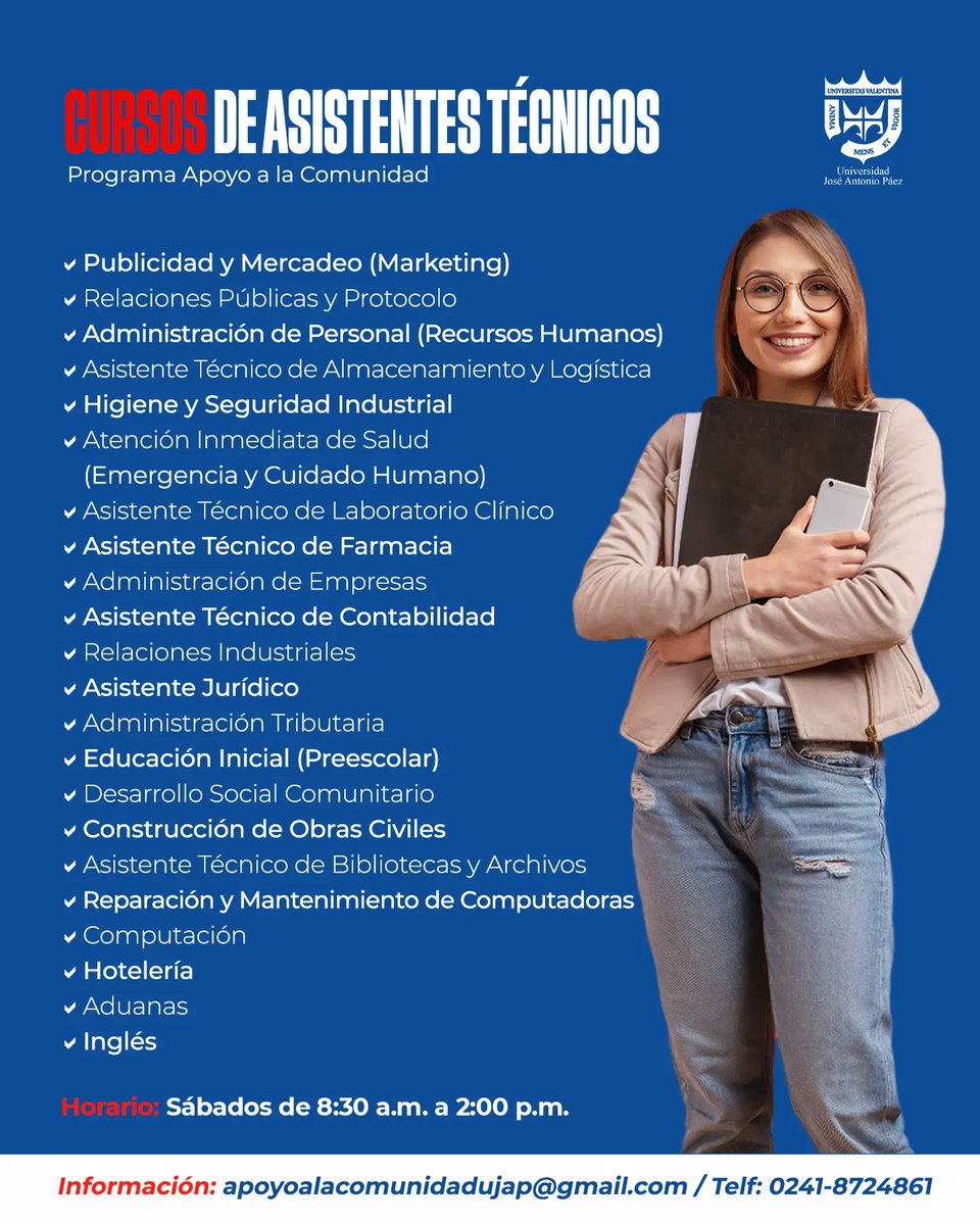 Descubre las nuevas oportunidades de aprendizaje que tenemos para ti! 🤓

➡️ Conoce nuestros cursos del Programa de Apoyo a la Comunidad. 

Para mayor información: 
 📧apoyoalacomunidadujap@gmail.com
 📞0412-7778209 (WhatsApp) /0241-8724861 

#UJAP #Cursos