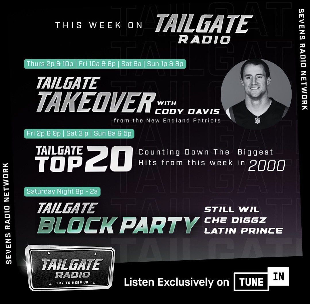 Cody Davis (@codydavis) on Twitter photo I'm going to be hosting an hour of Garth Brooks' <a href="/tailgateradio/">Tailgate Radio</a> on TuneIn! Tune in to hear my favorite feel good hits and stories on how I picked these songs. Dates: (all times Central)
3/7 - 1pm & 9pm
3/8 - 9am & 5pm
3/9 - 7am
3/10 - 12pm & 7pm
tunein.com/radio/Tailgateโฆ I'm going to be hosting an hour of Garth Brooks' <a href="/tailgateradio/">Tailgate Radio</a> on TuneIn! Tune in to hear my favorite feel good hits and stories on how I picked these songs. Dates: (all times Central)
3/7 - 1pm & 9pm
3/8 - 9am & 5pm
3/9 - 7am
3/10 - 12pm & 7pm
tunein.com/radio/Tailgateโฆ