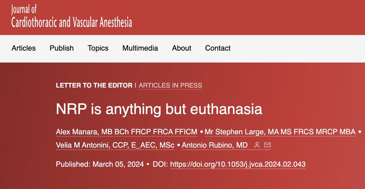 Normothermic regional perfusion in DCD donors is ANYTHING BUT euthanasia! 
🔓bit.ly/3wGV7VP
🪦circulatory determination of death is made using well accepted criteria 
🩸procedures to regionalize perfusion are undertaken after death/before starting #NRP 
🧠CBF is not