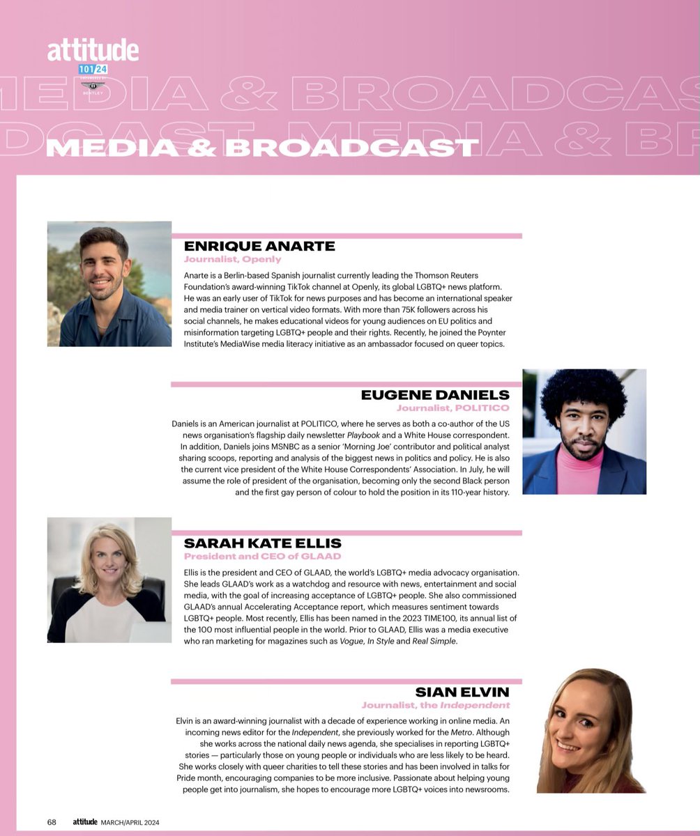 When I was in college & very much in the closet, I used to sneak and buy @AttitudeMag on my iPad so no one knew I was reading it. This month, I'm honored to be on their 101 LGBTQ Trailblazers list for my work @politico, @MSNBC & @whca & proudly buying a bunch of physical copies.