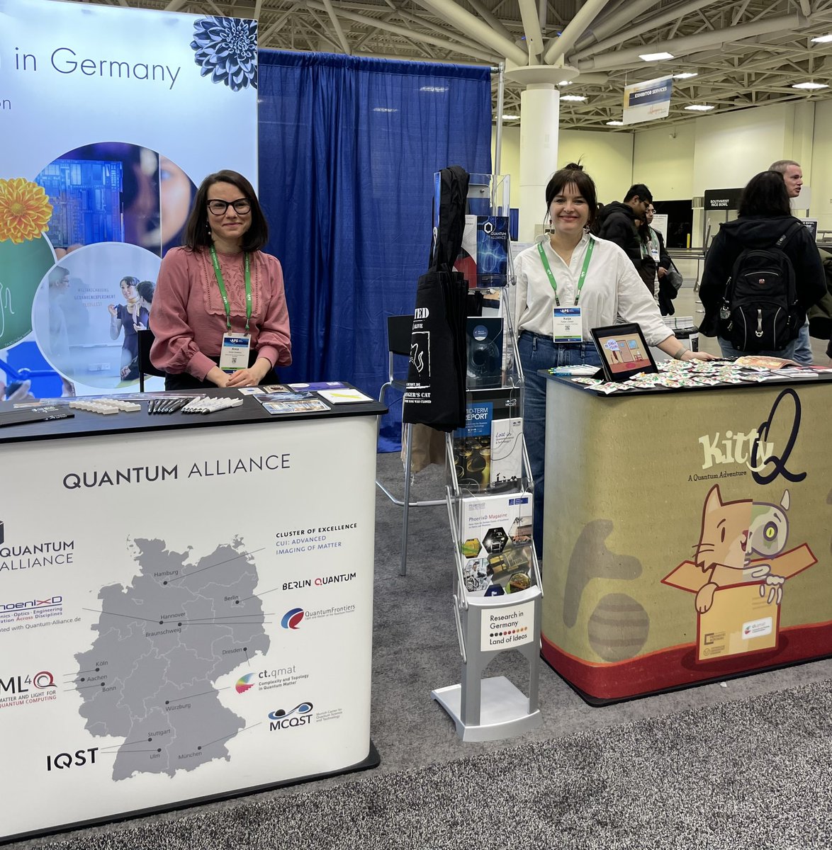 Interested in doing @ResearchGermany? Come meet us at booth 732 at the @APSphysics. We have some exciting opportunities for #quantum research and a decent amount of cats. #quantumalliance