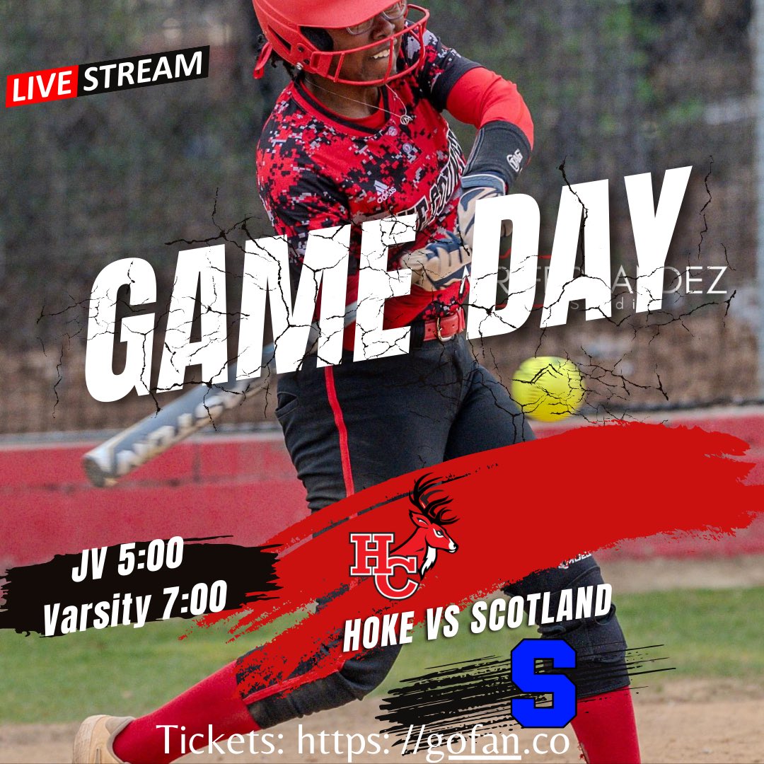 ‼️GAME DAY‼️

Hoke vs. Scotland
🎟️: $8
🥎: Bucks vs Scots 
🗓️: Tuesday, March 5
⏰: JV 5:00 &amp; VARSITY 7:00 pm

gofan.co/event/1391568