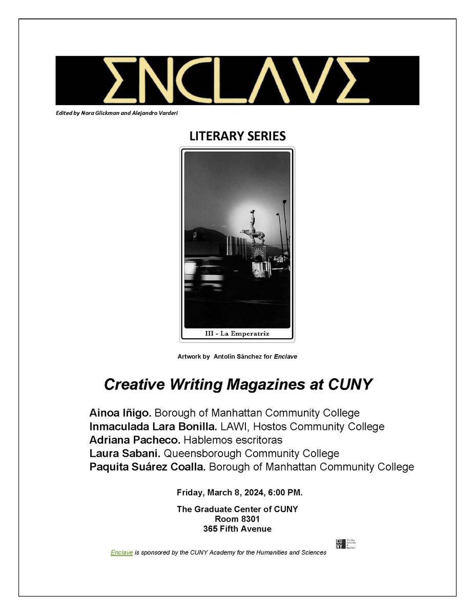 Please join us at the table on literary magazines on March 8th at 6:00p.m. at the Graduate Center, CUNY.

Family, friend, coworkers, please invite as many people as you can; everyone is welcome.

See you this friday!