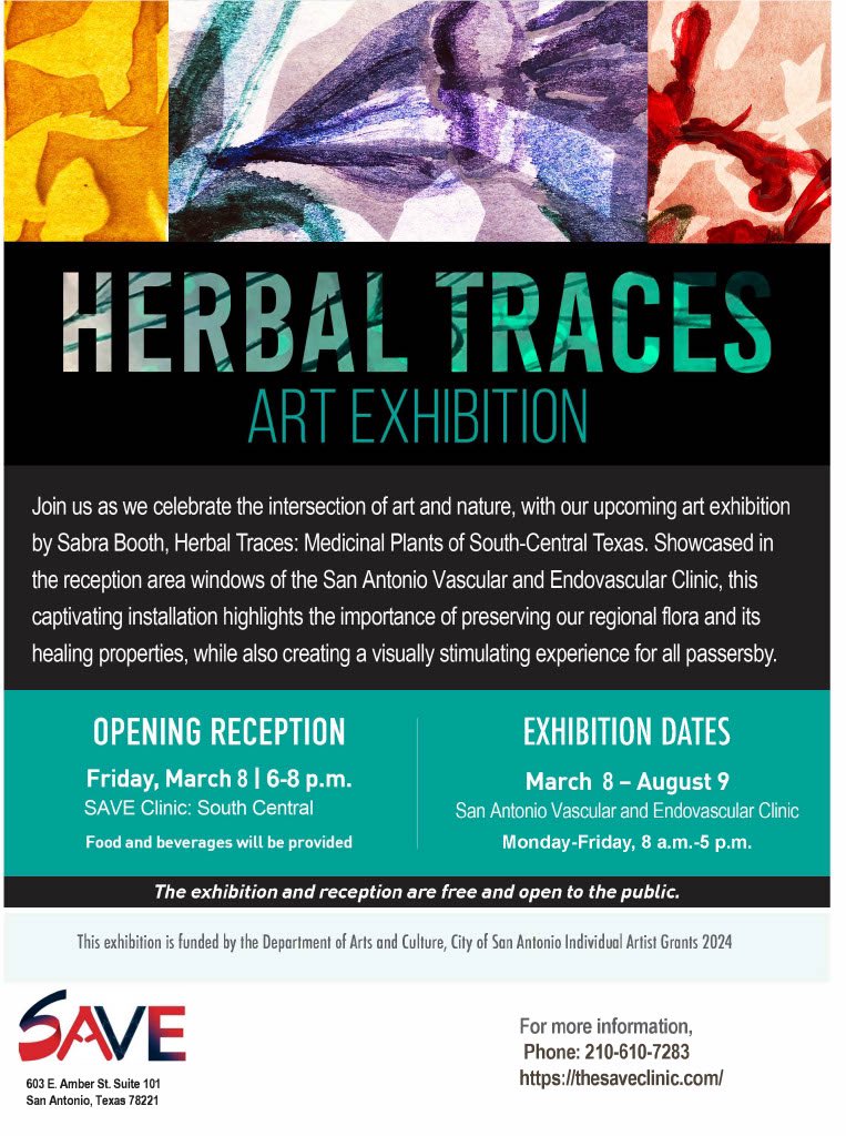 Join us Friday as we unveil Herbal Traces, by @sabrabooth2 , @COSAGOV 2024 Individual Artist Grant recipient! Enjoy the intersection of Art, Nature, and Health through South Texas’ medicinal plants, right here in the #Southside!