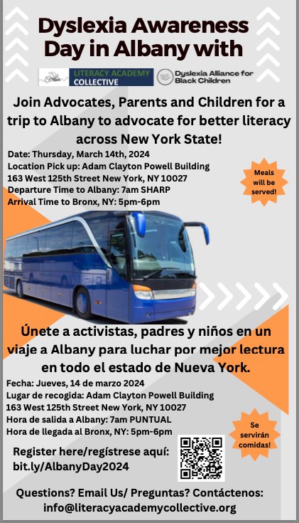 2/ join us on the ride to Albany! @DyslexiaBlack @LiteracyAcadNYC