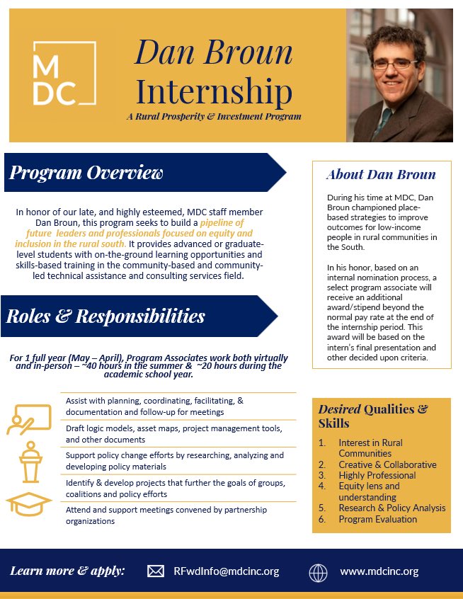 MDCRuralForward's tweet photo. Rural Prosperity and Investment is currently hiring our next cohort of Program Associates through our Dan Broun internship! The application deadline is March 22nd. Apply using the following link: https://t.co/gH1P22JgvC https://t.co/ZVGkzcS33B