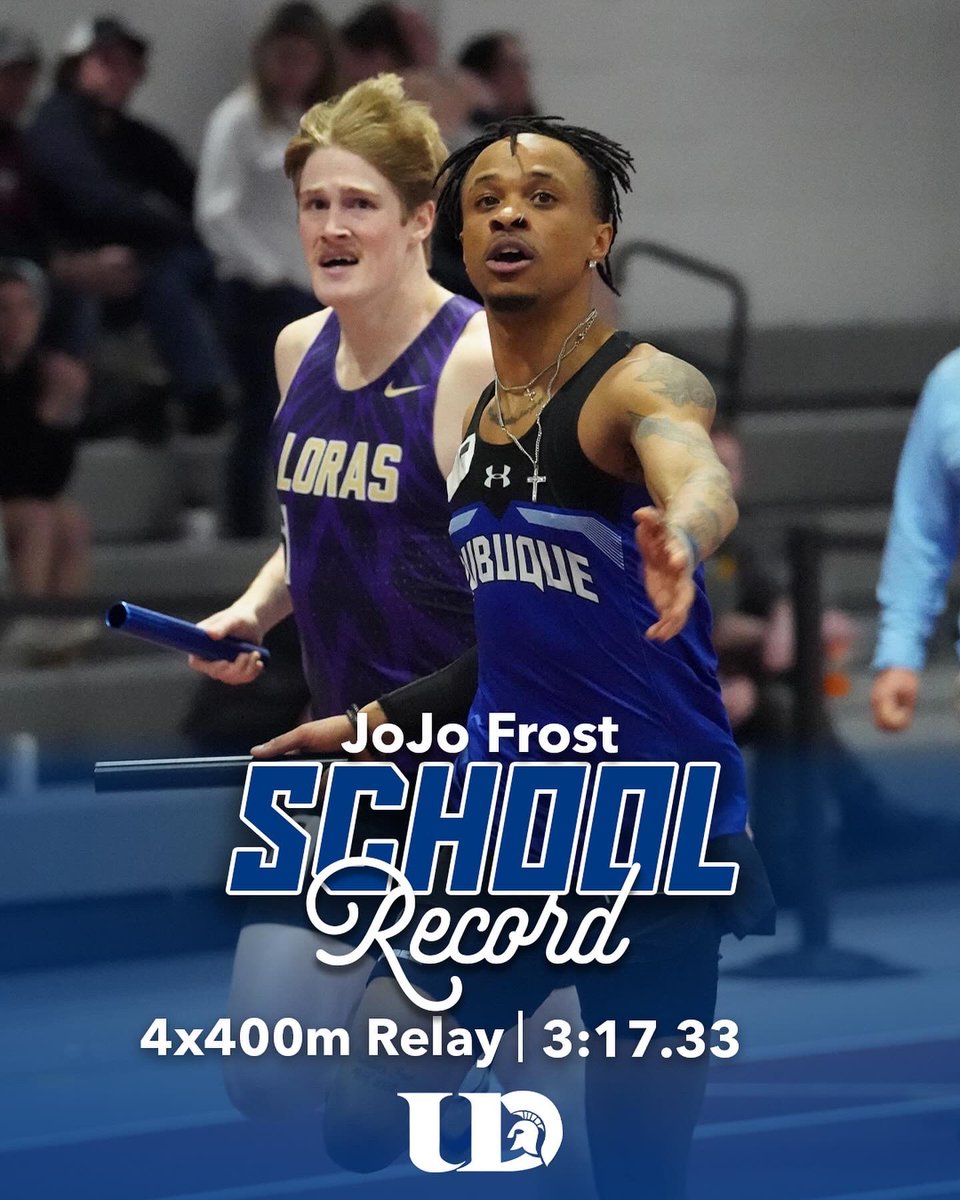 ⏱️Just in the nick of time😉

The 4x4 relay team of Kobe Howell, Otis Patterson, Andrew Hutchinson, and JoJo Frost broke the school record at the UW-La Crosse Final Qualifier!

The squad is currently ranked 11th into the DIII Indoor Championships this weekend!

#UDspartansTF