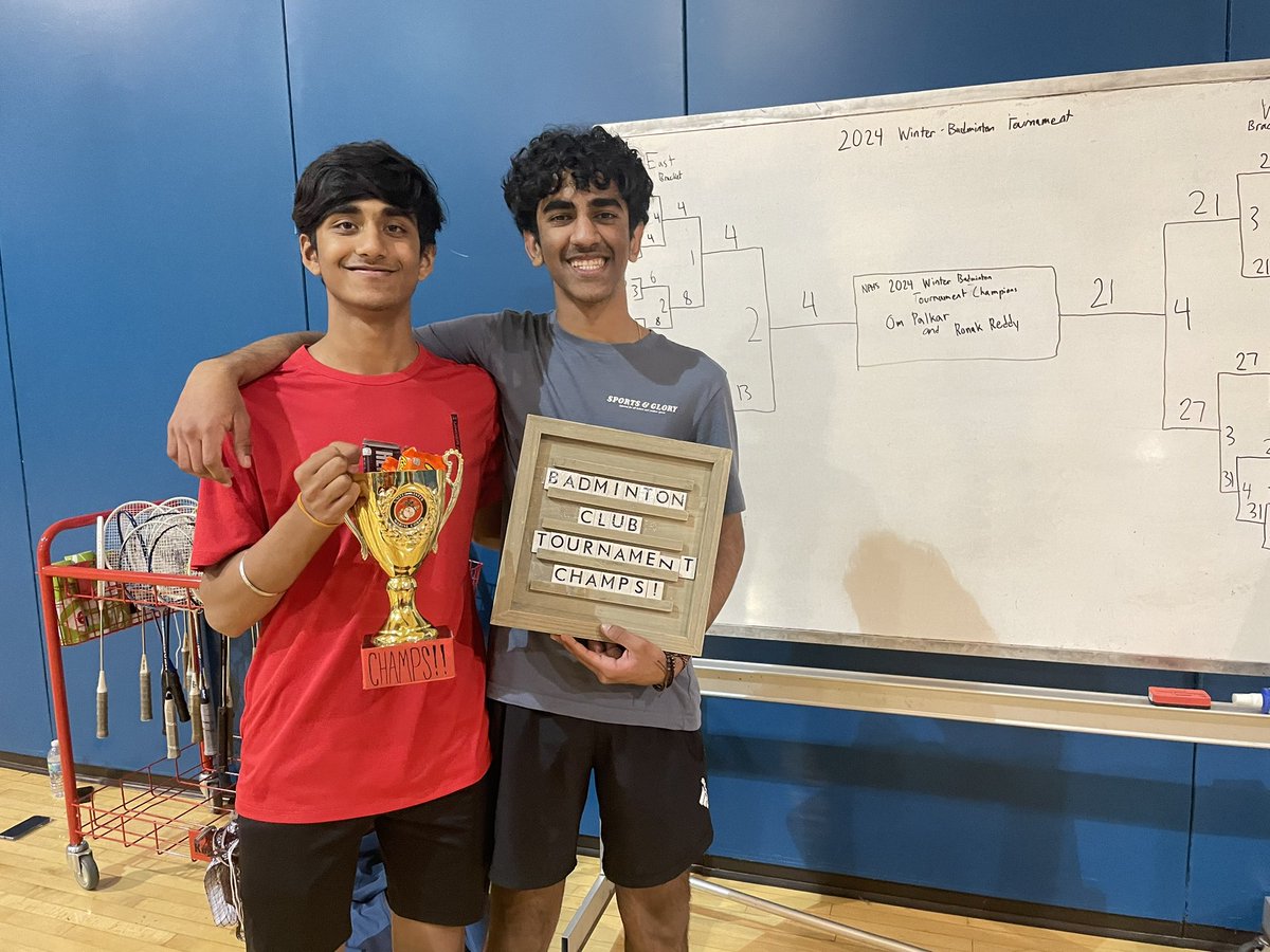 Your <a href="/NPennHS/">North Penn High School</a> winter doubles badminton champs - Om and Ronak!  Thanks to all 33 teams that played. A special shout out to Mr . Metellus &amp; Chris A for organizing the bracket and courts. #badminton #MarchMadness <a href="/NPSD/">North Penn School District</a> <a href="/NPKnightCrier/">Knight Crier</a>